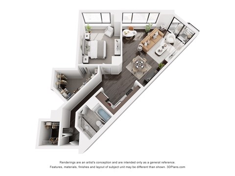 Floor plan for 1 bed, 1 bath, 854 sqft